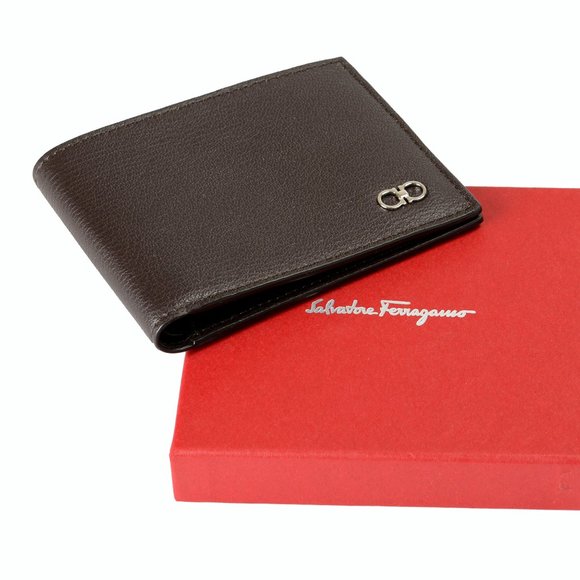 Salvatore Ferragamo Men's Dark Brown Pebbled Leather Bifold Wallet - Picture 6 of 6